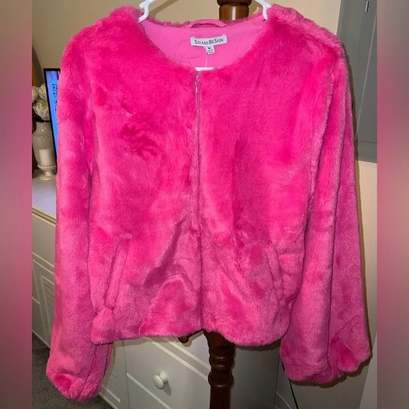 See And Be Seen Pink Faux Fur Jacket - Picture 1 of 15